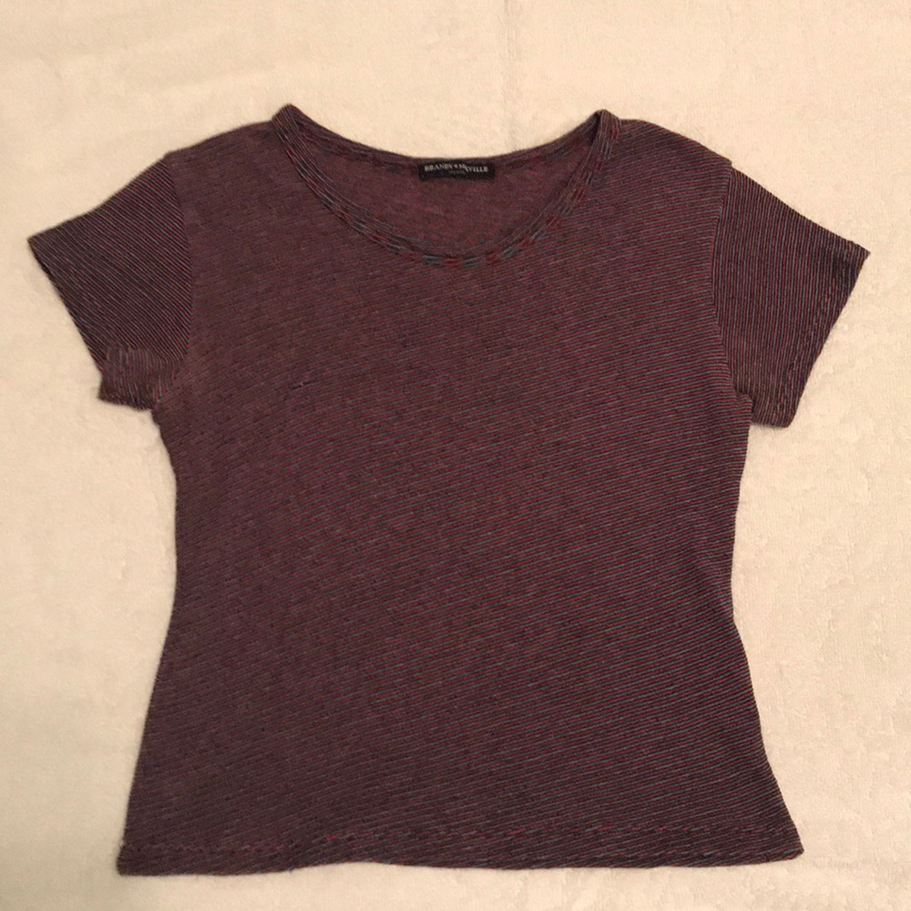 Brandy Melville Blue & Red Stripped Crop Tee